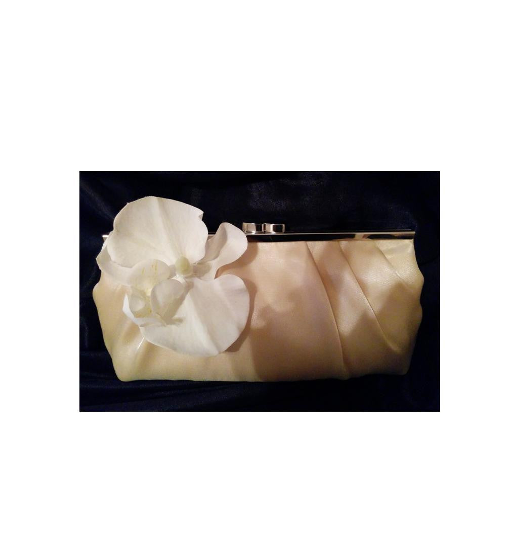 Satin Beige Floral Clutch